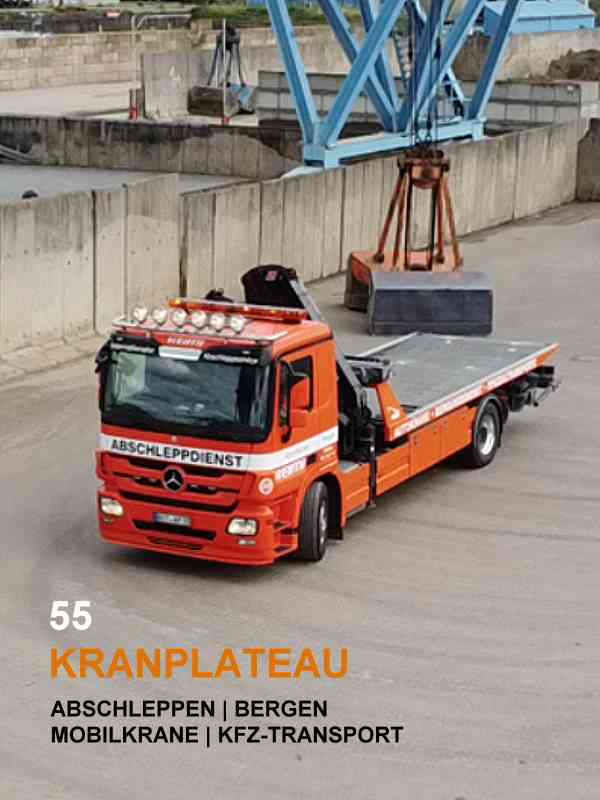Das Fahrzeug ist als mobiler Kran und zum Abschleppen, Sicherstellen und Kfz-Transport im Einsatz
